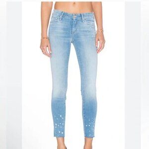 MOTHER looker ankle fray Pretty little words in a bottle blue jeans skinny 27